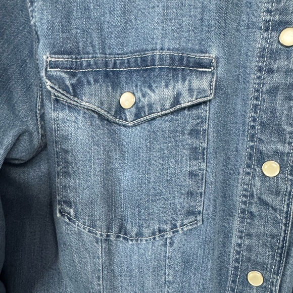 ASOS Blue Denim Long Sleeve Snap Front Mini Shirt Dress 8 - Picture 5 of 7